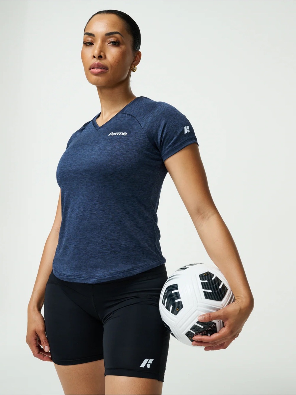 Forme || V-Neck Posture Tee Short Sleeve Heather Navy Blue Small‎